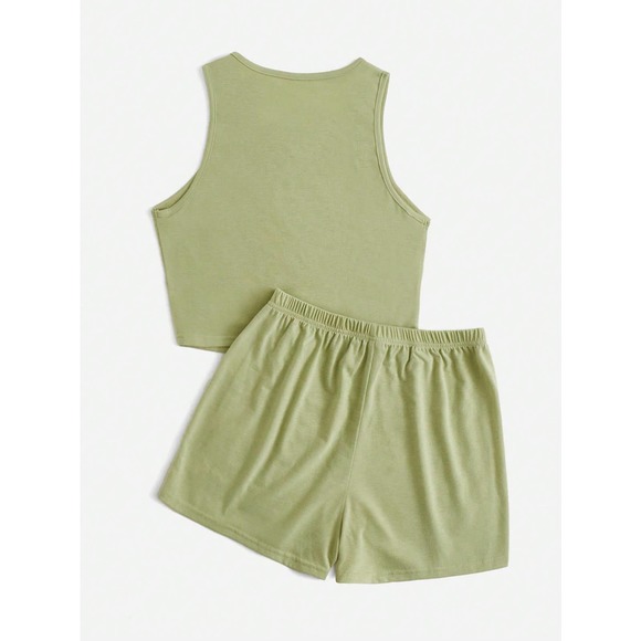 black two piece set: Crop Tank Top & Knot Front Shorts athleisure - Picture 7 of 11